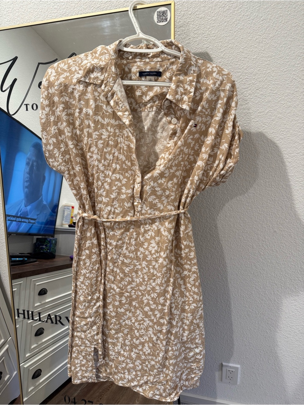 Tommy Hilfiger Beige and White Floral Button Dress